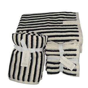 Rachel Zoe 8pc Cream And Black Striped Cotton Towel Set 2 Bath 4 Wash 2 Hand